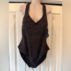 Sol Borne black jacquard one piece swimsuit swim 2X NEW